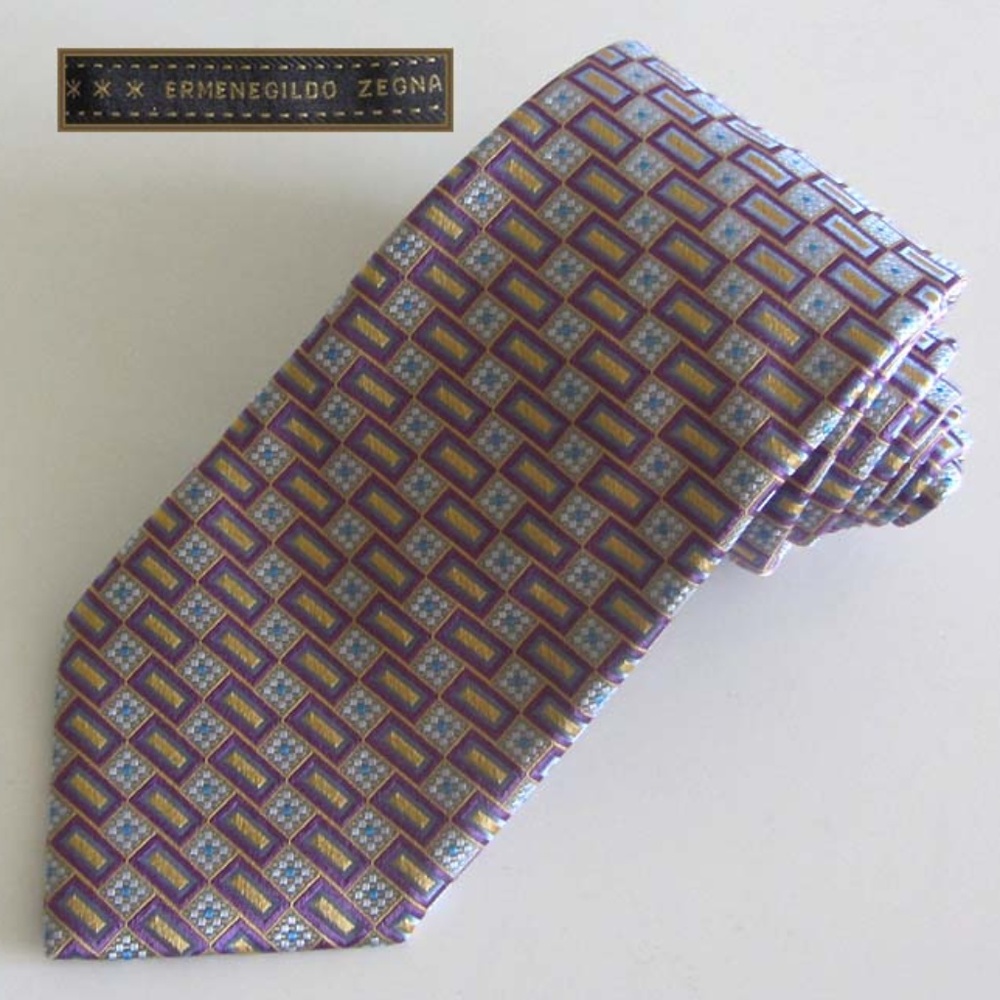 ERMENEGILDO ZEGNA geometric neck tie 100% silk - Picture 1 of 4